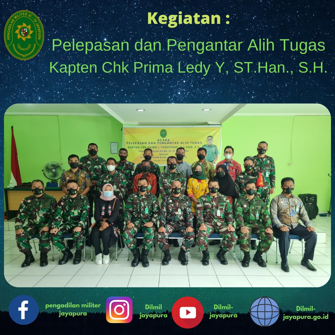 Pelepasan dan Pengantar Alih Tugas Kapten Chk Prima Ledy Yudoyono, S.T.Han., S.H.
